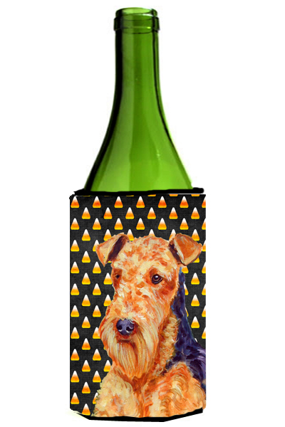 Airedale Candy Corn Halloween Portrait Wine Bottle Sleeve Hugger - 24 Oz.