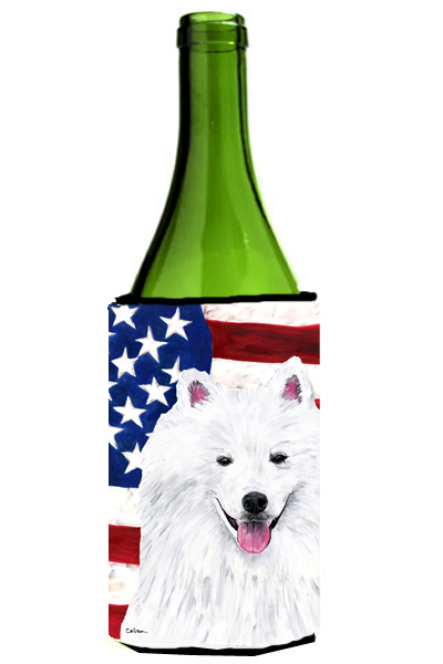 Sc9023literk Usa American Flag With American Eskimo Wine Bottle Sleeve Hugger - 24 Oz.