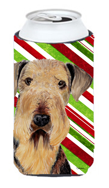 Airedale Candy Cane Holiday Christmas Tall Boy Bottle Sleeve Hugger - 22 To 24 Oz.