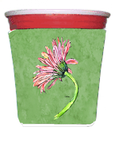 8853rsc Gerber Daisy Pink Red Solo Cup Bottle Sleeve Hugger - 16 To 22 Oz.
