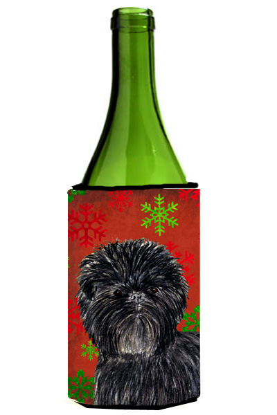 Affenpinscher Red Green Snowflakes Christmas Wine Bottle Sleeve Hugger - 24 Oz.