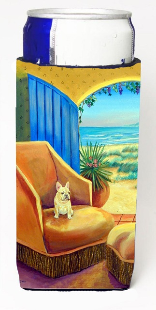 7181muk French Bulldog At The Beach Cottage Michelob Ultra Bottle Sleeves For Slim Cans - 12 Oz.