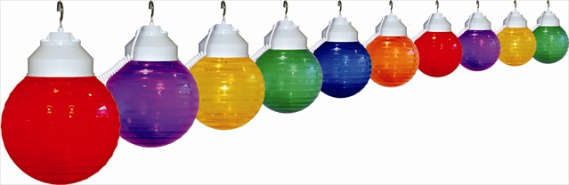1661-10526 Ten Globe String Light - White, Etched Multi Color Festival Globes