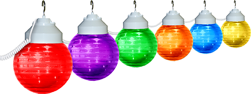 1661-00526 Six Globe String Light - White, Etched Multi Color Festival Globes