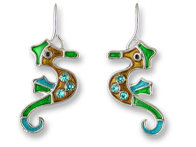 Zarah 20-01-z1 Crystal Seahorse Silver Plate Earrings