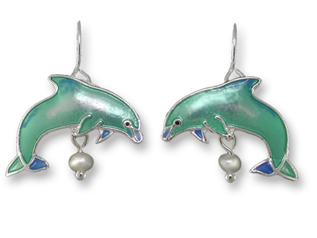 Zarah 21-02-z1 Dolphin With Pearl Silver Plate Earrings