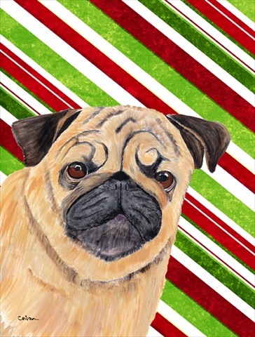 Pug Candy Cane Holiday Christmas Flag - Garden Size, 11 X 15 In.