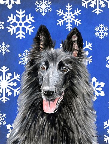 11 X 15 In. Belgian Sheepdog Winter Snowflakes Holiday Garden Size Flag