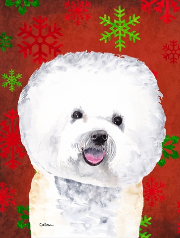 11 X 15 In. Bichon Frise Red And Green Snowflakes Holiday Christmas Garden Size Flag