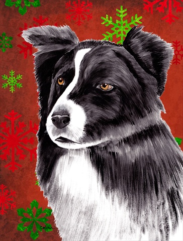 11 X 15 In. Border Collie Red And Green Snowflakes Holiday Christmas Garden Size Flag