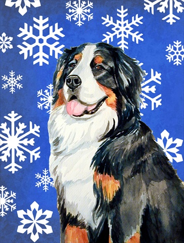 11 X 15 In. Bernese Mountain Dog Winter Snowflakes Holiday Garden Size Flag