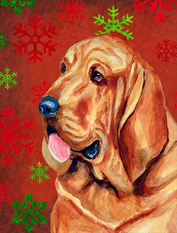 11 X 15 In. Bloodhound Red And Green Snowflakes Holiday Christmas Flag, Garden Size