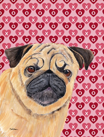 15 X 15 In. Pug Hearts Love And Valentines Day Portrait Flag, Garden Size