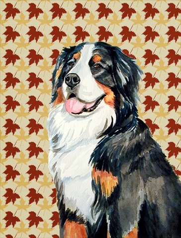 11 X 15 In. Bernese Mountain Dog Fall Leaves Portrait Flag, Garden Size