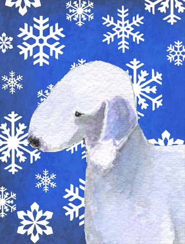 11 X 15 In. Bedlington Terrier Winter Snowflakes Holiday Flag, Garden Size