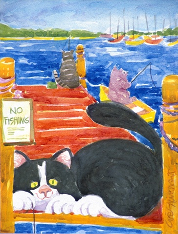 11 X 15 In. Black And White Cat No Fishing Flag Garden Size
