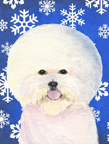 11 X 15 In. Bichon Frise Winter Snowflakes Holiday Flag Garden Size