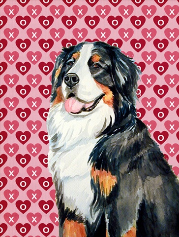 11 X 15 In. Bernese Mountain Dog Hearts Love And Valentines Day Portrait Flag Garden Size