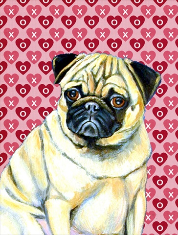 11 X 15 In. Pug Hearts Love And Valentines Day Portrait Flag Garden Size