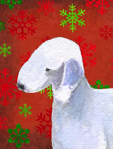 11 X 15 In. Bedlington Terrier Red And Green Snowflakes Holiday Christmas Flag Garden Size