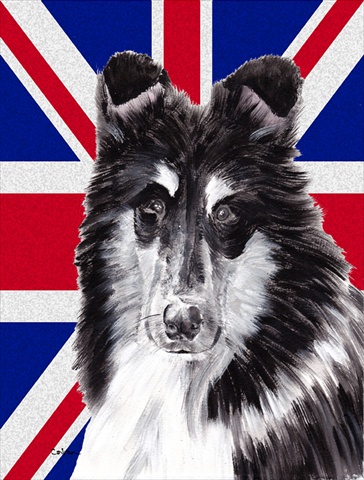 Black And White Collie With English Union Jack British Flag Flag Garden Size