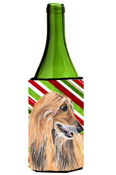 Afghan Hound Candy Cane Holiday Christmas Wine Bottle Sleeve Hugger - 24 Oz.