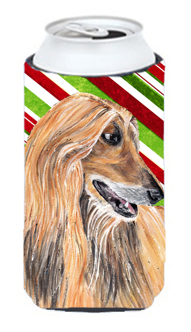 Afghan Hound Candy Cane Holiday Christmas Tall Boy Bottle Sleeve Hugger - 22 To 24 Oz.