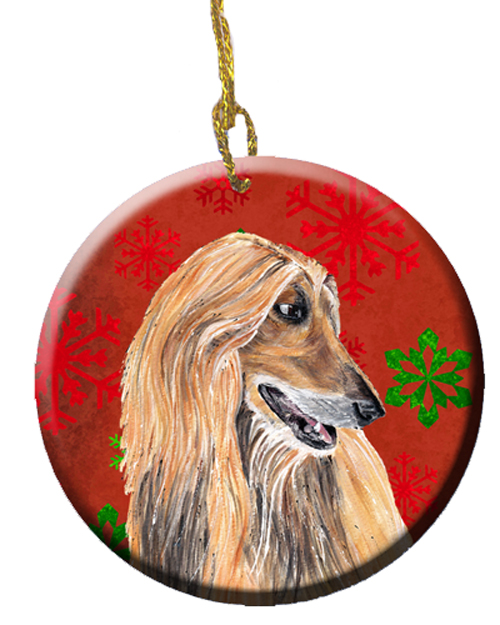 Afghan Hound Red Snowflakes Holiday Christmas Ceramic Ornament