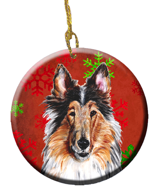Collie Red Snowflakes Holiday Ceramic Ornament