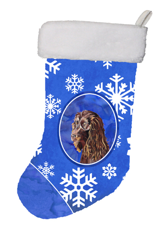 SC9602-CS 11 x 8 In. Boykin Spaniel Winter Snowflakes Christmas Stocking
