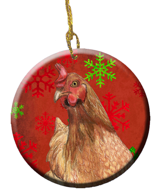 Chicken Red Snowflakes Holiday Christmas Ceramic Ornament, 2.81 Dia