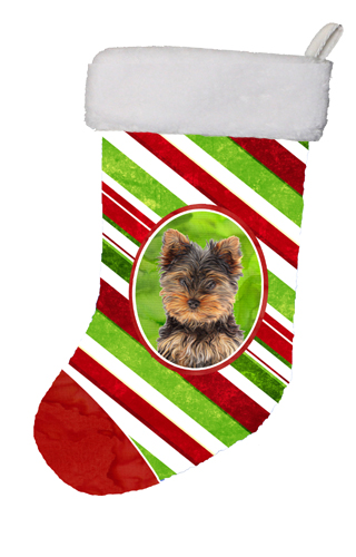 Candy Cane Holiday Christmas Yorkie Puppy And Yorkshire Terrier Christmas Stocking