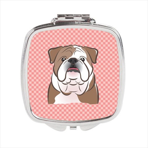 Checkerboard Pink English Bulldog Compact Mirror, 2.75 X 3 X .3 In.