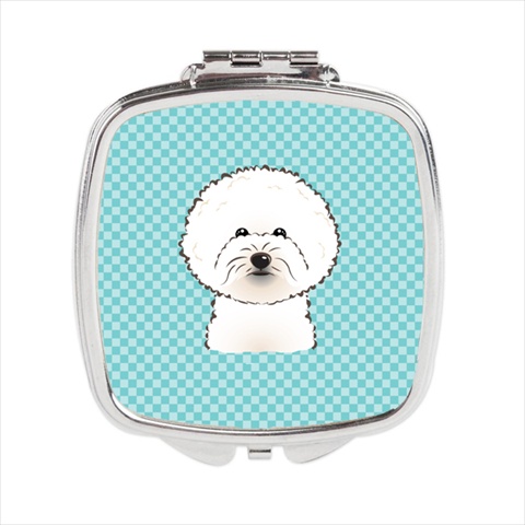 Bb1155scm Checkerboard Blue Bichon Frise Compact Mirror, 2.75 X 3 X .3 In.