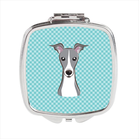 Checkerboard Blue Italian Greyhound Compact Mirror, 2.75 X 3 X .3 In.