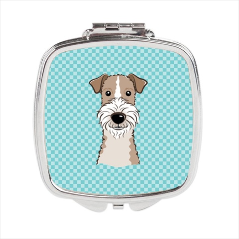 Checkerboard Blue Wire Haired Fox Terrier Compact Mirror, 2.75 X 3 X .3 In.