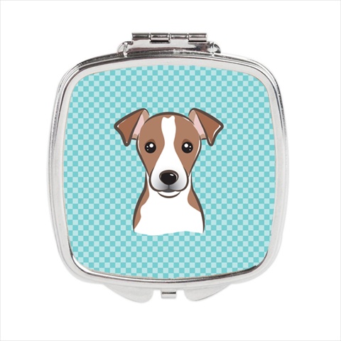 Checkerboard Blue Jack Russell Terrier Compact Mirror, 2.75 X 3 X .3 In.