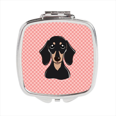 Bb1215scm Checkerboard Pink Smooth Black And Tan Dachshund Compact Mirror, 2.75 X 3 X .3 In.