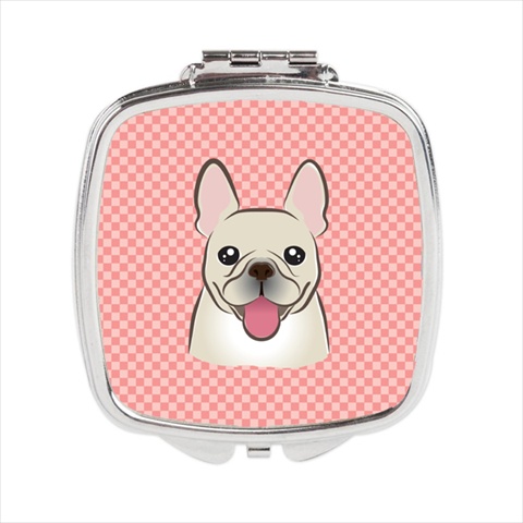 Checkerboard Pink French Bulldog Compact Mirror, 2.75 X 3 X .3 In.