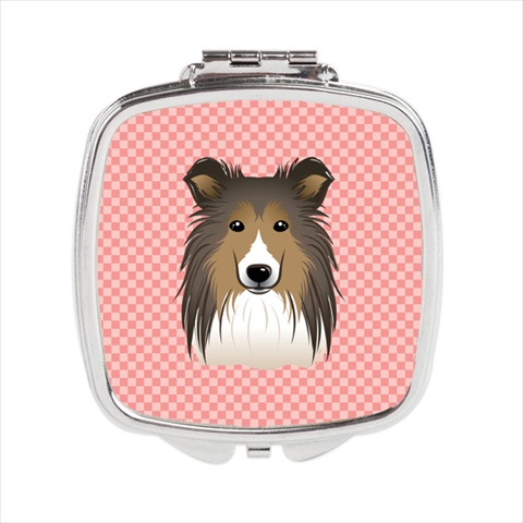 Checkerboard Pink Sheltie Compact Mirror, 2.75 X 3 X .3 In.