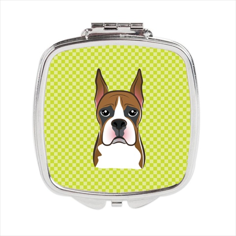 Checkerboard Lime Green Boxer Compact Mirror, 2.75 X 3 X .3 In.