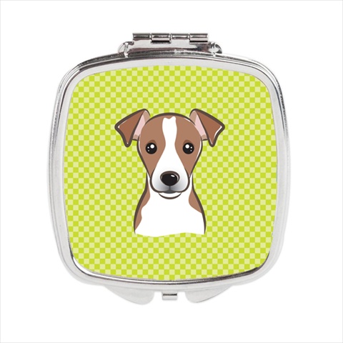 Checkerboard Lime Green Jack Russell Terrier Compact Mirror, 2.75 X 3 X .3 In.