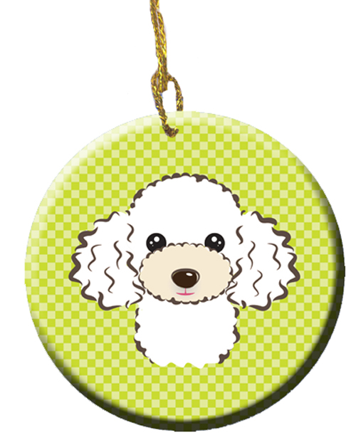Checkerboard Lime Green White Poodle Ceramic Ornament, 2.81 In.