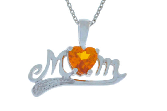 Mom-pendant-or-citrine 0.50 Ct Citrine Heart Shape Mom & Diamond Pendant .925 Sterling Silver