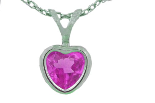 1 Carat Pink Sapphire Heart Bezel Pendant .925 Sterling Silver Rhodium Finish