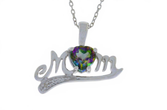 Mom-pendant-m-topaz 0.50 Ct Mystic Topaz Heart Shape Mom & Diamond Pendant .925 Sterling Silver
