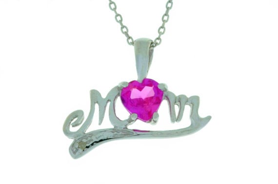 2a-vcsm-0r56 0.50 Carat Pink Sapphire Heart Mom Diamond Pendant .925 Sterling Silver Rhodium Finish