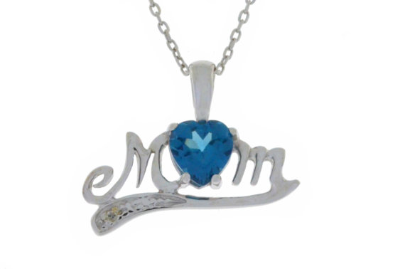Mom-pendant-l-b-topaz 0.50 Ct London Blue Topaz Heart Shape Mom & Diamond Pendant .925 Sterling Silver