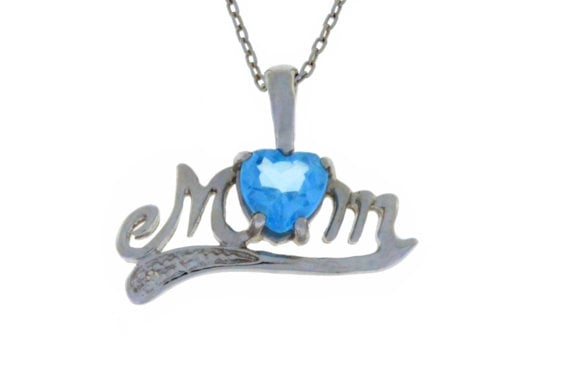 Mom-pendant-b-topaz 0.50 Ct Blue Topaz Heart Shape Mom & Diamond Pendant .925 Sterling Silver