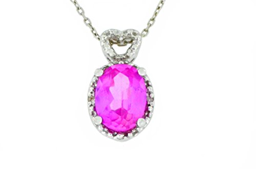 B5-5g47-1v1s 2 Ct Pink Sapphire & Diamond Oval Heart Pendant .925 Sterling Silver Rhodium Finish